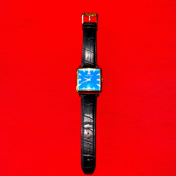 Vince Camuto Men Leather Strap Watch blue face gold finish - Picture 1 of 5